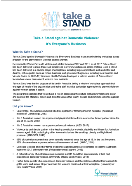 Take A Stand factsheet front cover
