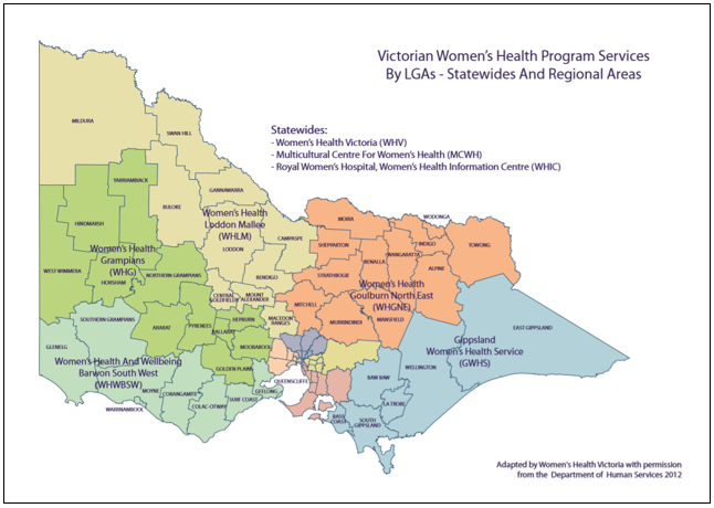 Victorian Women's Health Program services statewide and regional areas map thumbnail