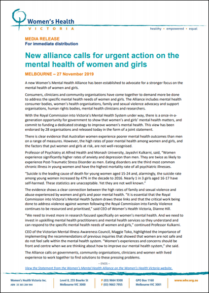 Image: New alliance calls for urgent action on the mental health of women and girls