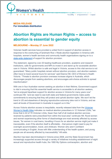 Abortion rights are human rights media release cover image