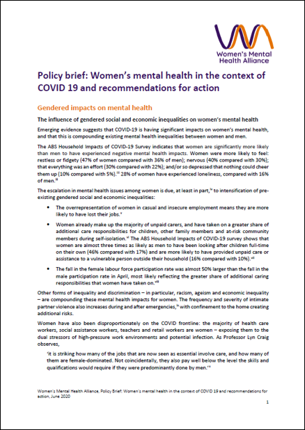 Women's mental health in the context of COVID-19 cover image