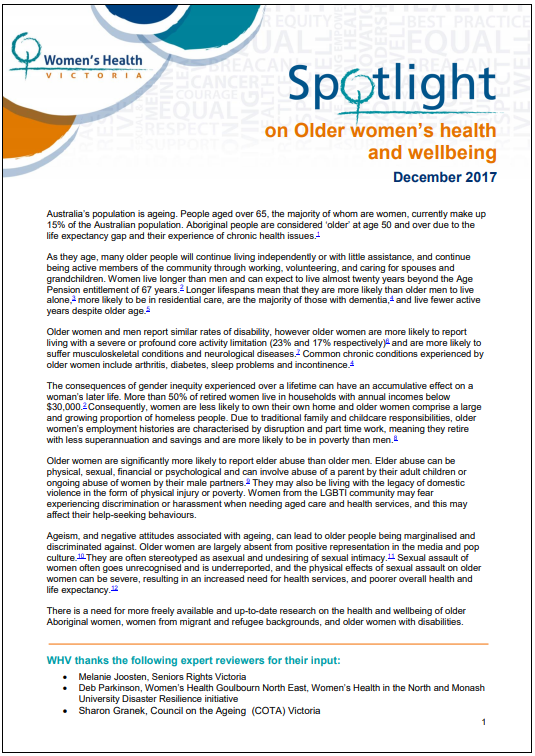 Spotight on older women's health and wellbeing