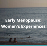 Picture for the Early menopause project on women's experiences. It is a photo of two women sitting on the beach and looking out to calm seas.