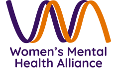 Women's Mental Health Alliance logo features two waves, one purple and one orange, that connect a 'W' and an 'M'