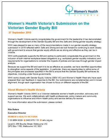 Submission on the Victorian Gender Equity Bill