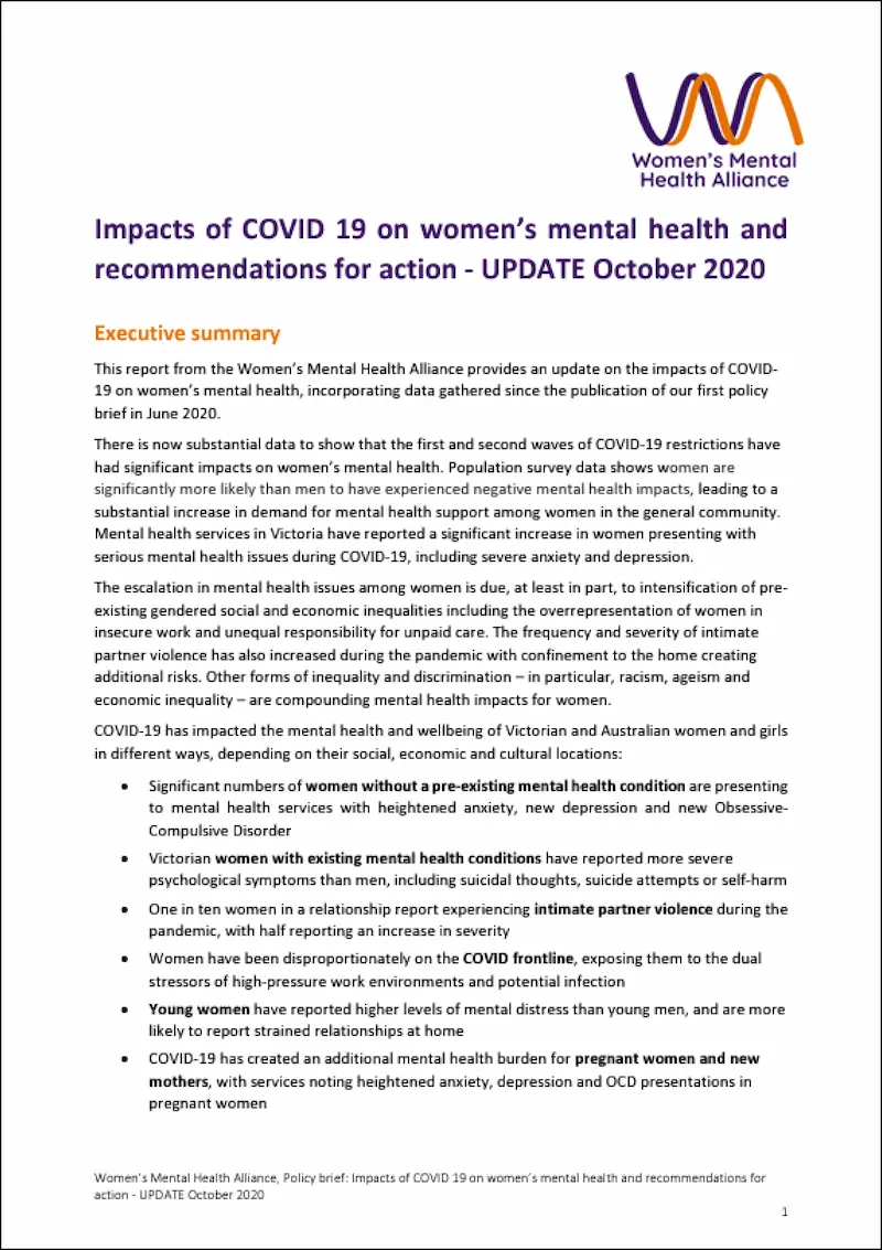 Impacts of COVID 19 on women’s mental health and recommendations for ...
