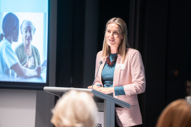 Sally Hasler, WHV CEO speaking to members of the Melbourne Women’s Foundation