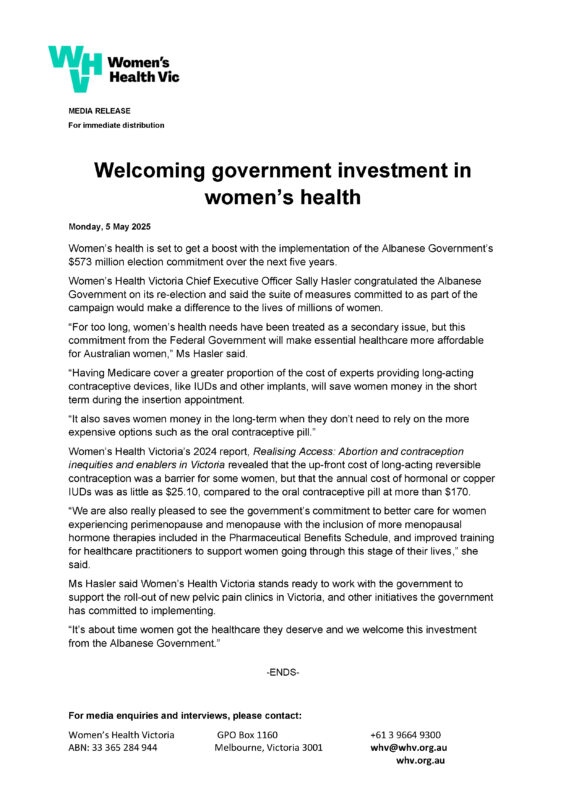 Welcoming government investment in women’s health