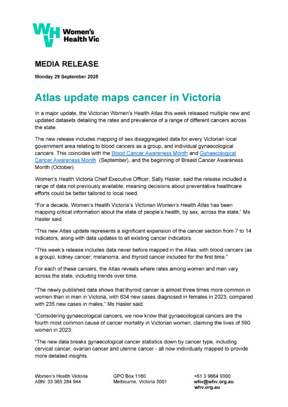 Atlas update maps cancer in Victoria