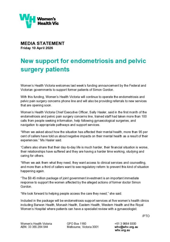 New support for endometriosis and pelvic surgery patients